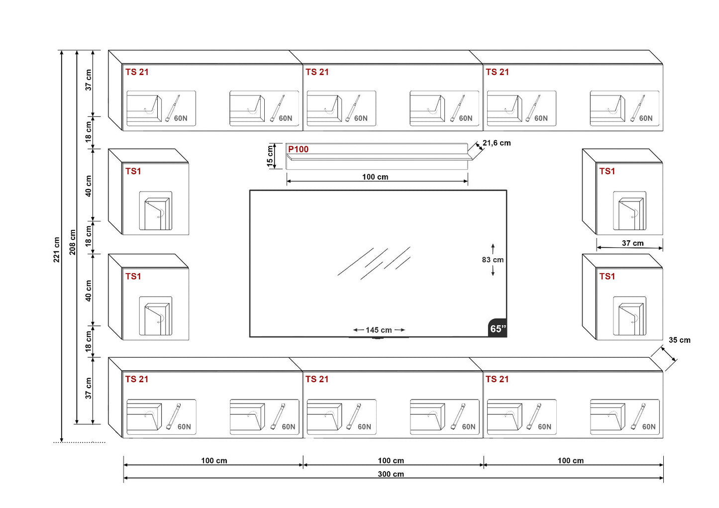 Black High Gloss TV Unit / LED Furniture