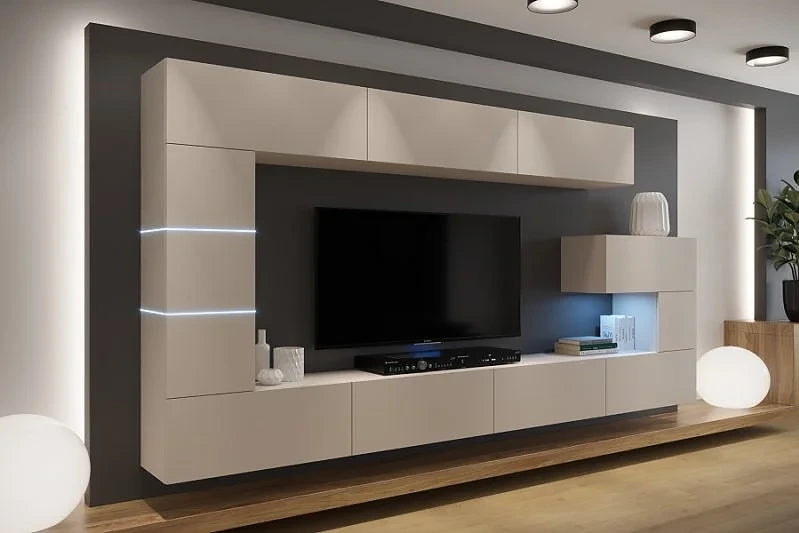 Floating Wall Unit N89 CASHMERE | 332cm Modular TV Entertainment Centre | Living Room Furniture UK XXL