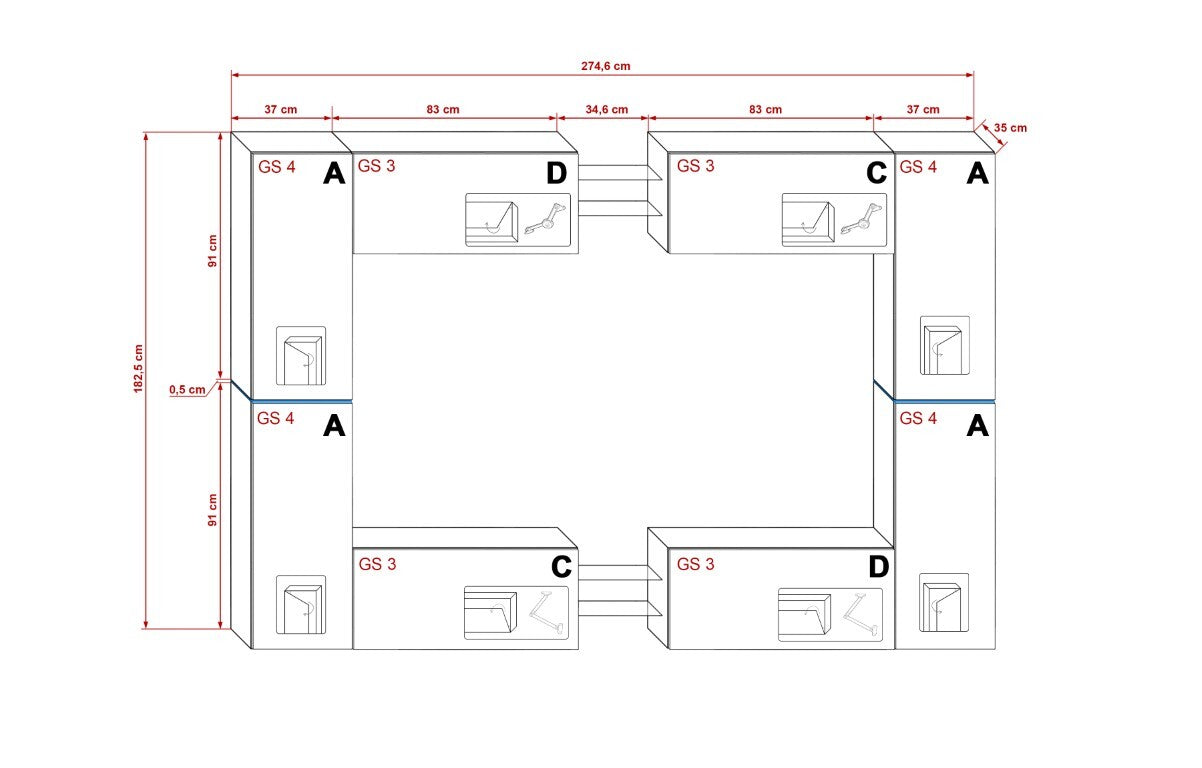 Floating living room wall unit in black lacquer with built-in LED accent lighting and modular storage compartments.