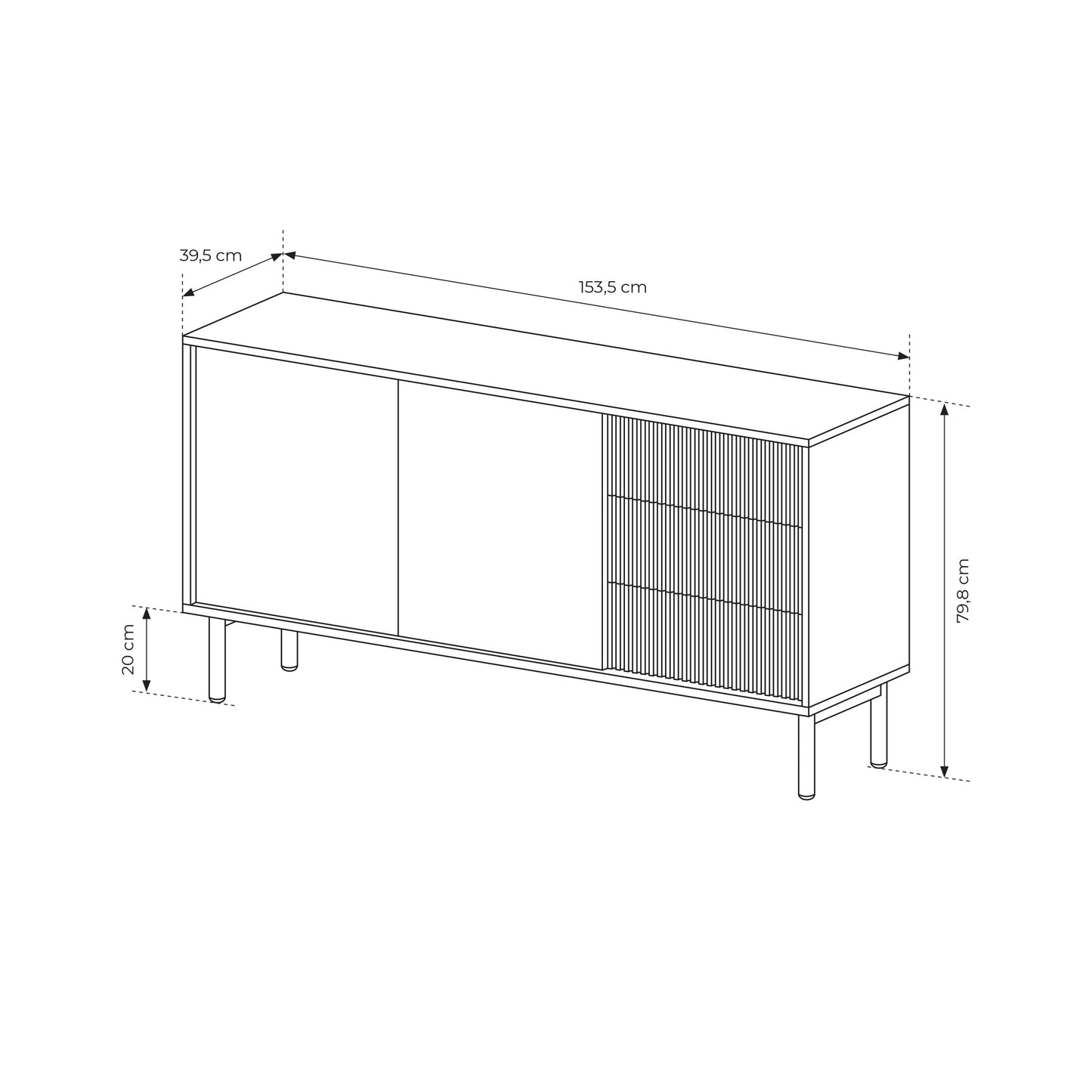 Sideboard 153 with Oak-Effect Storage and Ribbed Drawers