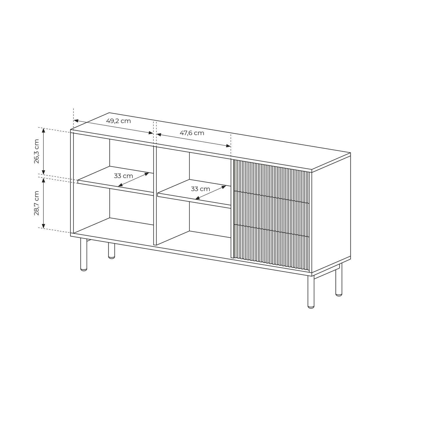 Sideboard 153 with Oak-Effect Storage and Ribbed Drawers
