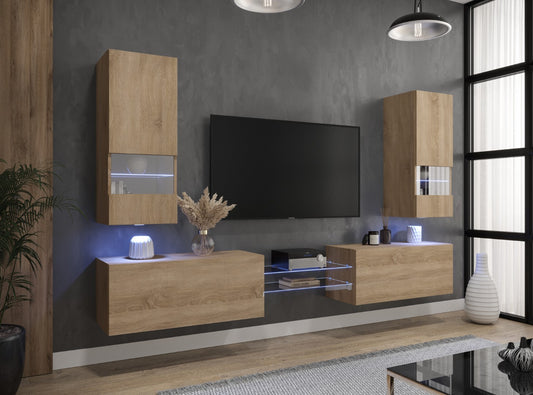 Elevate your entertainment space with the Oak Sonoma TV Unit Modern TV Stand Floating with LED Light. This sleek and contemporary TV unit adds a touch of sophistication to any room. Featuring a floating design, it creates a clean and spacious look, while the integrated LED light adds ambiance and style. Crafted from high-quality oak Sonoma wood, this TV stand is durable and built to last. Upgrade your living room with this modern and stylish centerpiece.