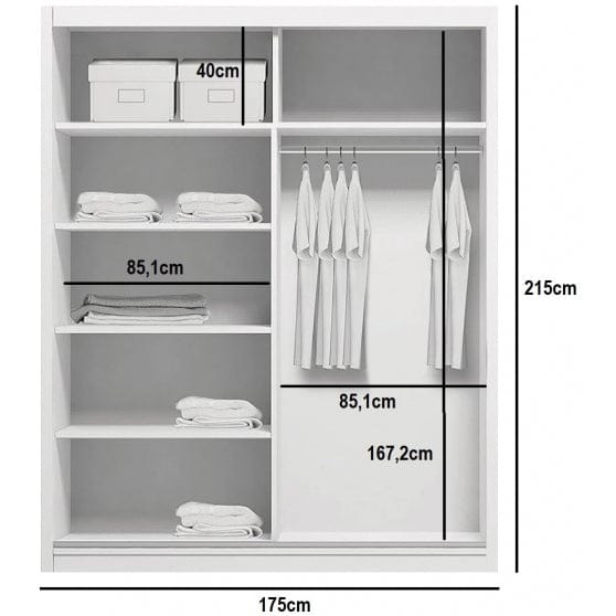 175 cm sliding door wardrobe shelves hanging rail