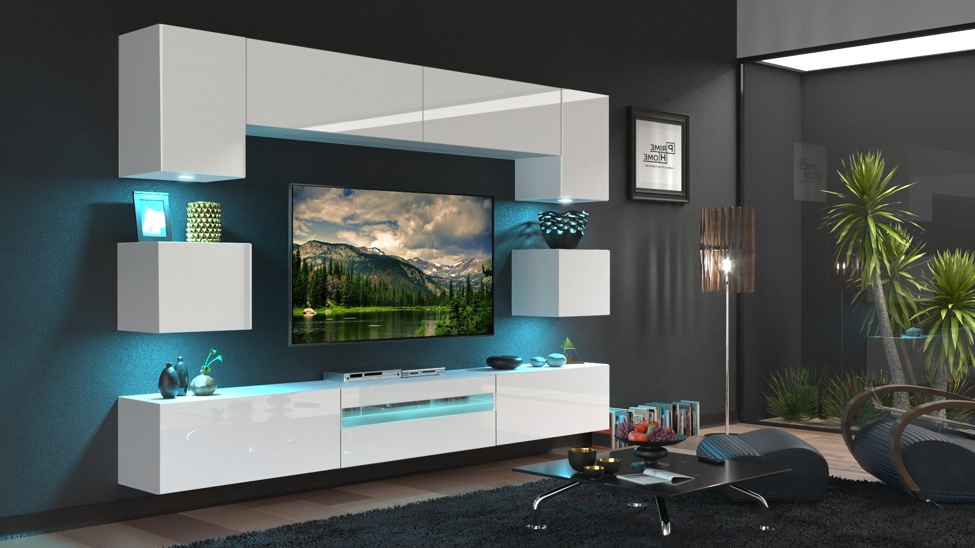 Entertainment Tv Unit White Gloss Living room modern furniture set