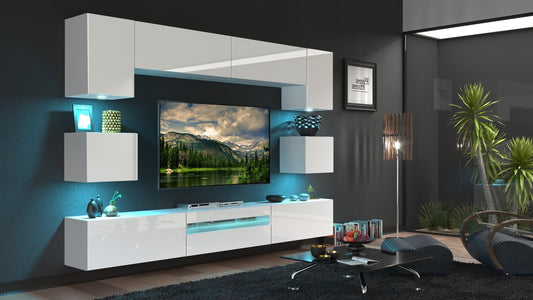 Entertainment Tv Unit White Gloss Living room modern furniture set