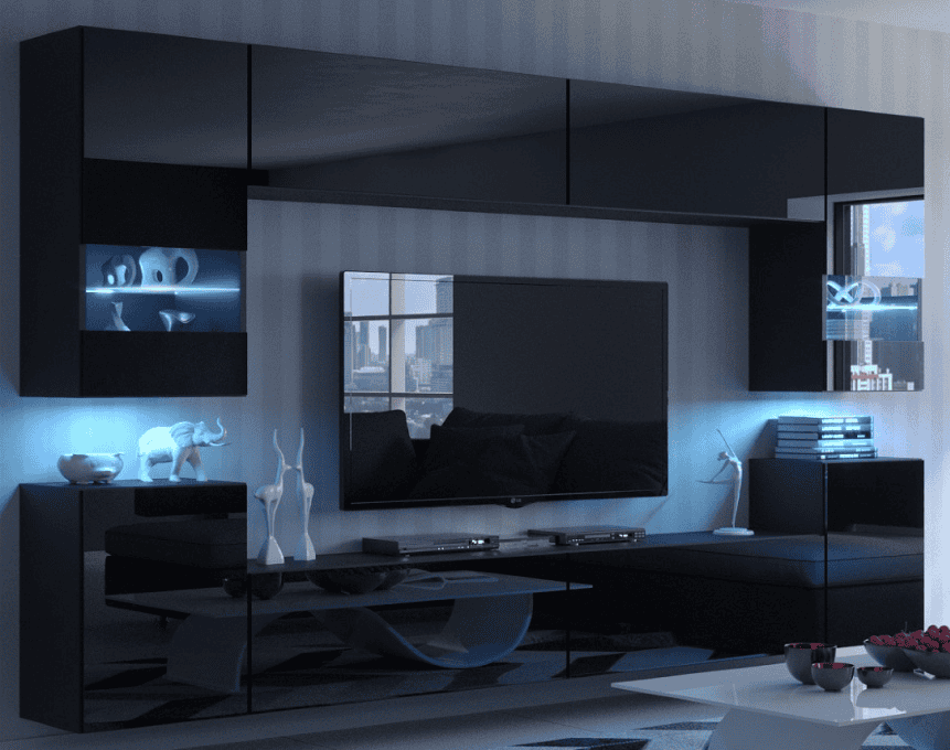 Living room furniture set Entertainment Tv Unit Black Gloss C27