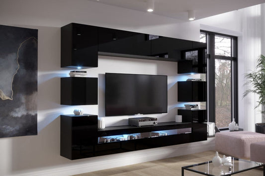 Living room furniture set Entertainment Tv Unit BLACK Gloss