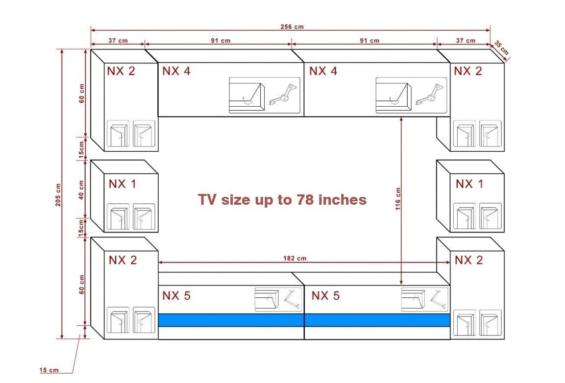 Living room furniture set Entertainment Tv Unit BLACK Gloss