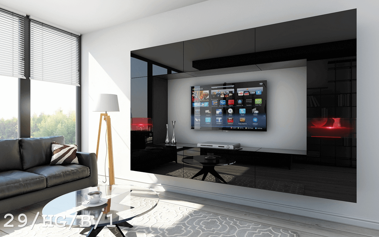 Black gloss living room furniture modern set entertainment Tv UNIT