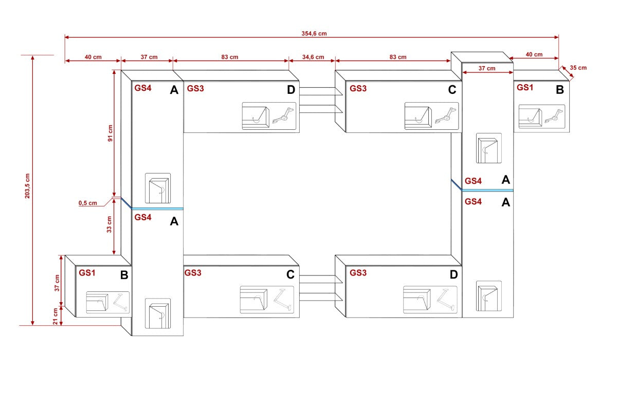 Media wall cabinet white gloss oak furniture