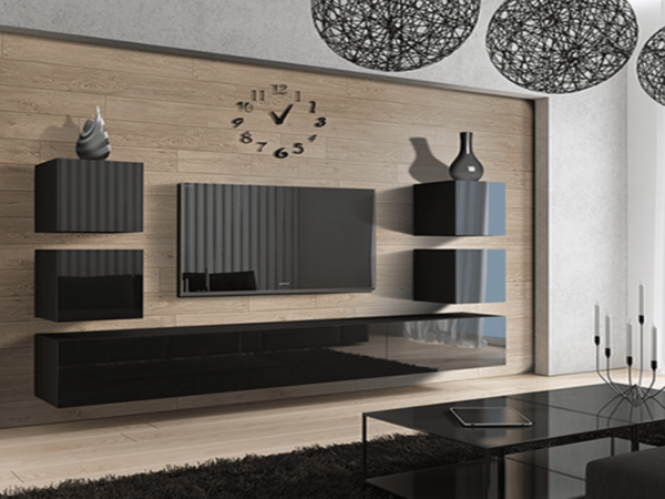 Contemporary Modern Living Room Furniture Set Tv Unit Entertainment Cabinets Black Gloss c35 1 B