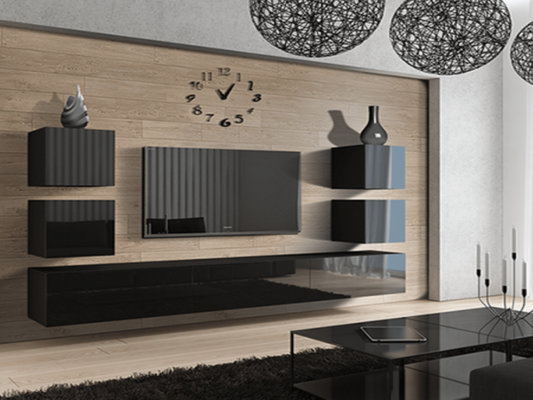 Contemporary Modern Living Room  Furniture Set Tv Unit Entertainment Cabinets Black Gloss  c35 1 B