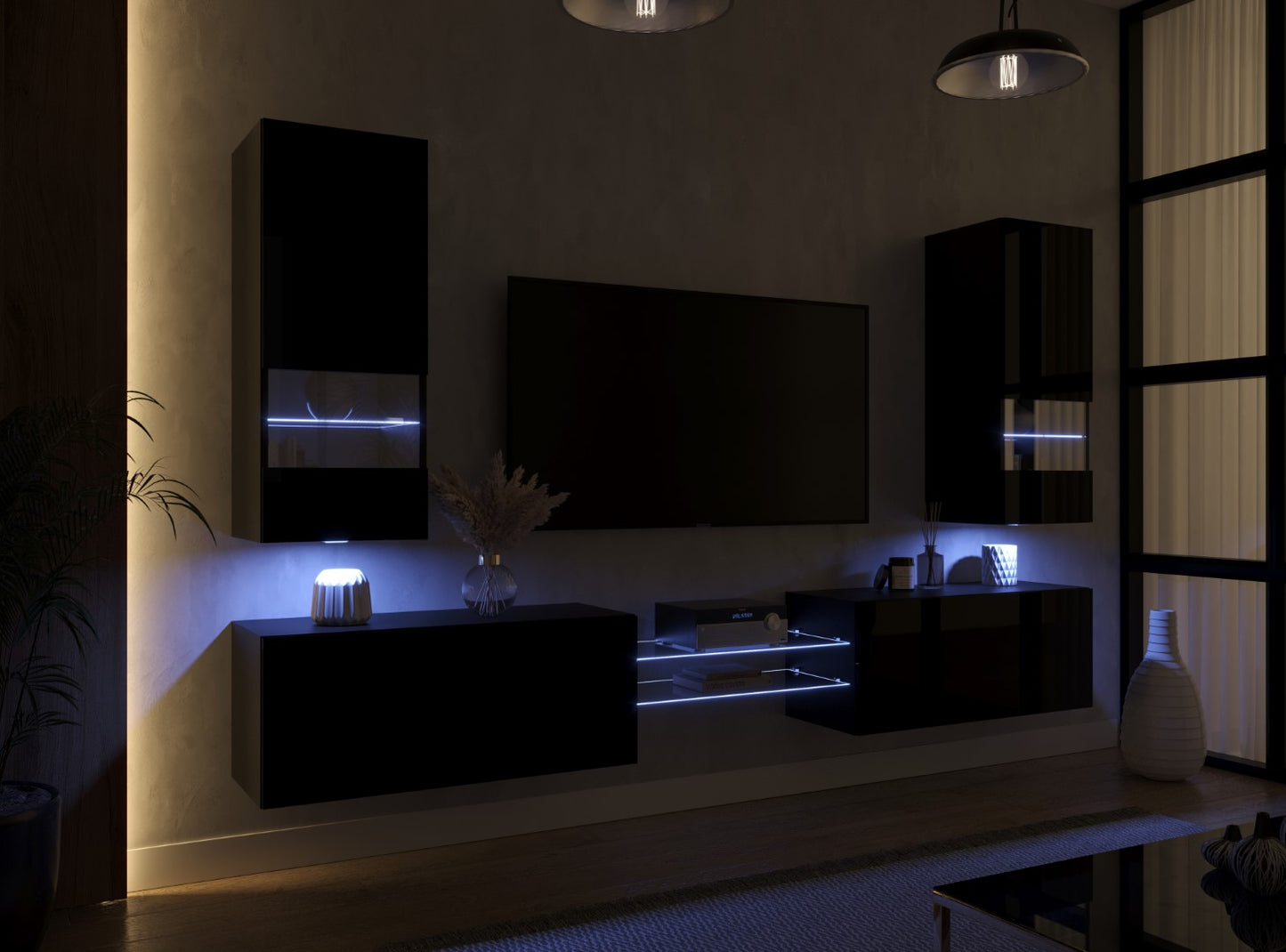 Enhance your living space with our sleek and stylish Black Gloss TV Unit. This modern TV stand features a floating design and is equipped with LED lights to create a contemporary and ambient atmosphere in your home. The high-gloss finish adds a touch of sophistication, making it a perfect addition to any modern decor. Elevate your entertainment experience with this functional and chic TV unit that not only provides ample storage for your media devices but also adds a touch of elegance to your living room.