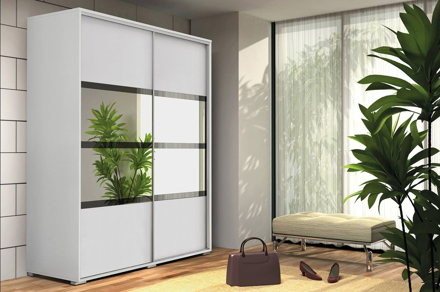 200 cm sliding door wardrobe  White A9