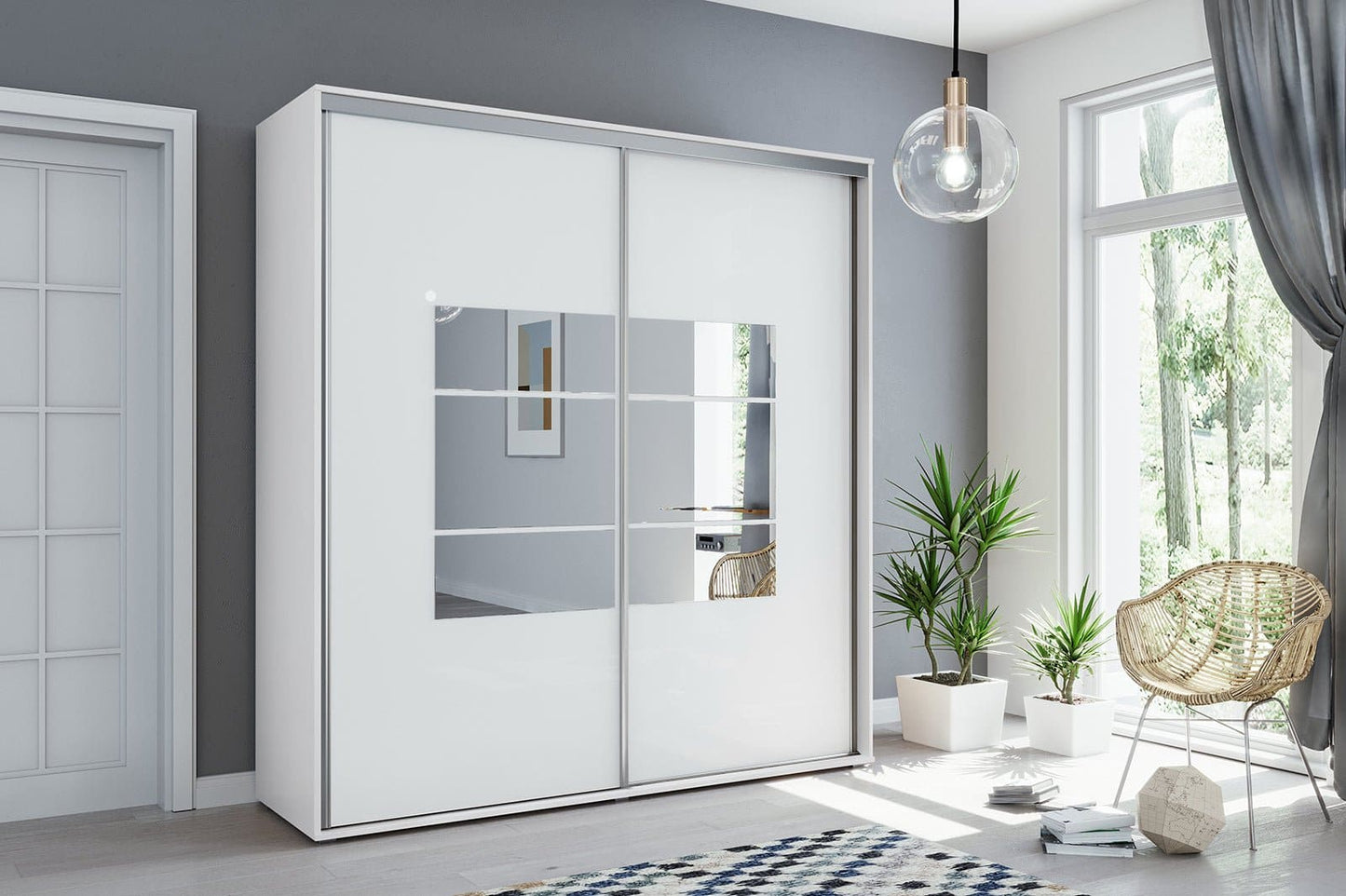 200 cm sliding door wardrobe with mirror White A2