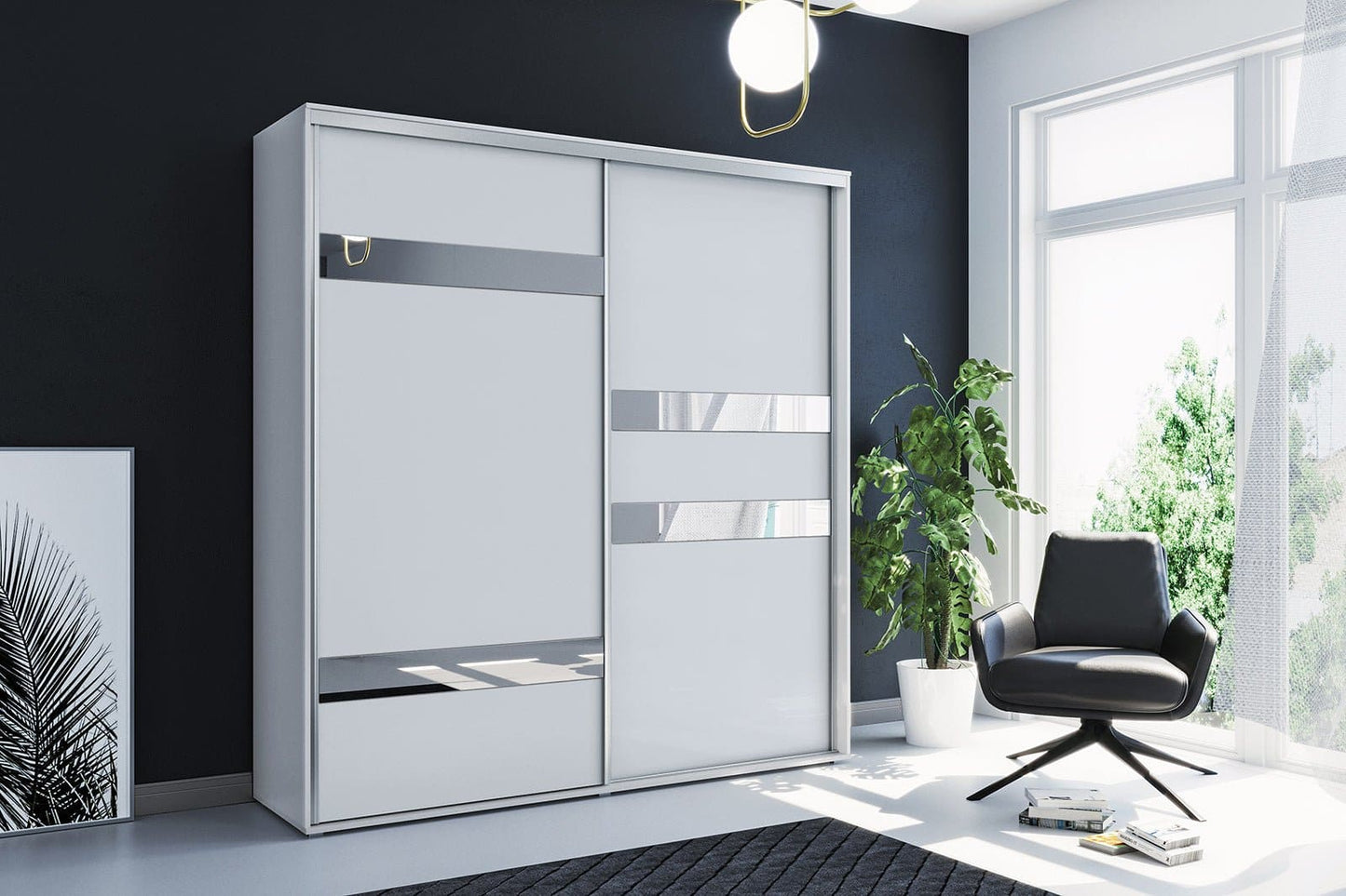 200 cm sliding door wardrobe with mirror White A5