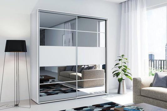 200 cm sliding door wardrobe with mirror White A6