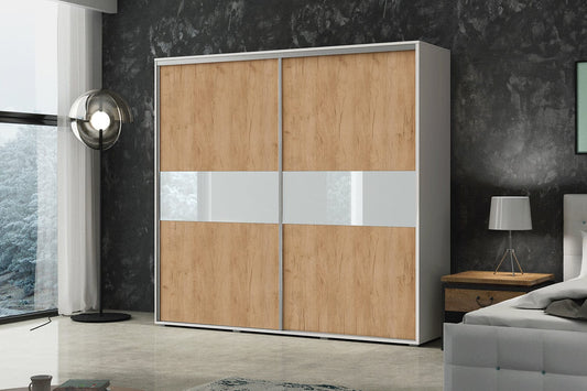 200 cm sliding door wardrobe white and sonoma oak front doors with shelves and hanging rails London wardrobe