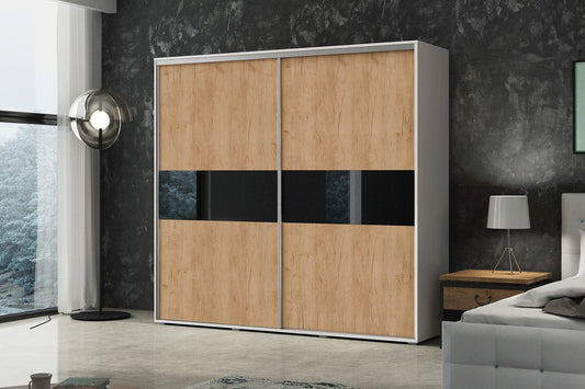 200 cm sliding door wardrobe A8 White and Craft Oak