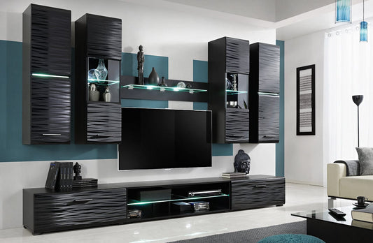 Living Room Furniture set TV stand Cupboard Unit Modern Entertainment Black Gloss Led