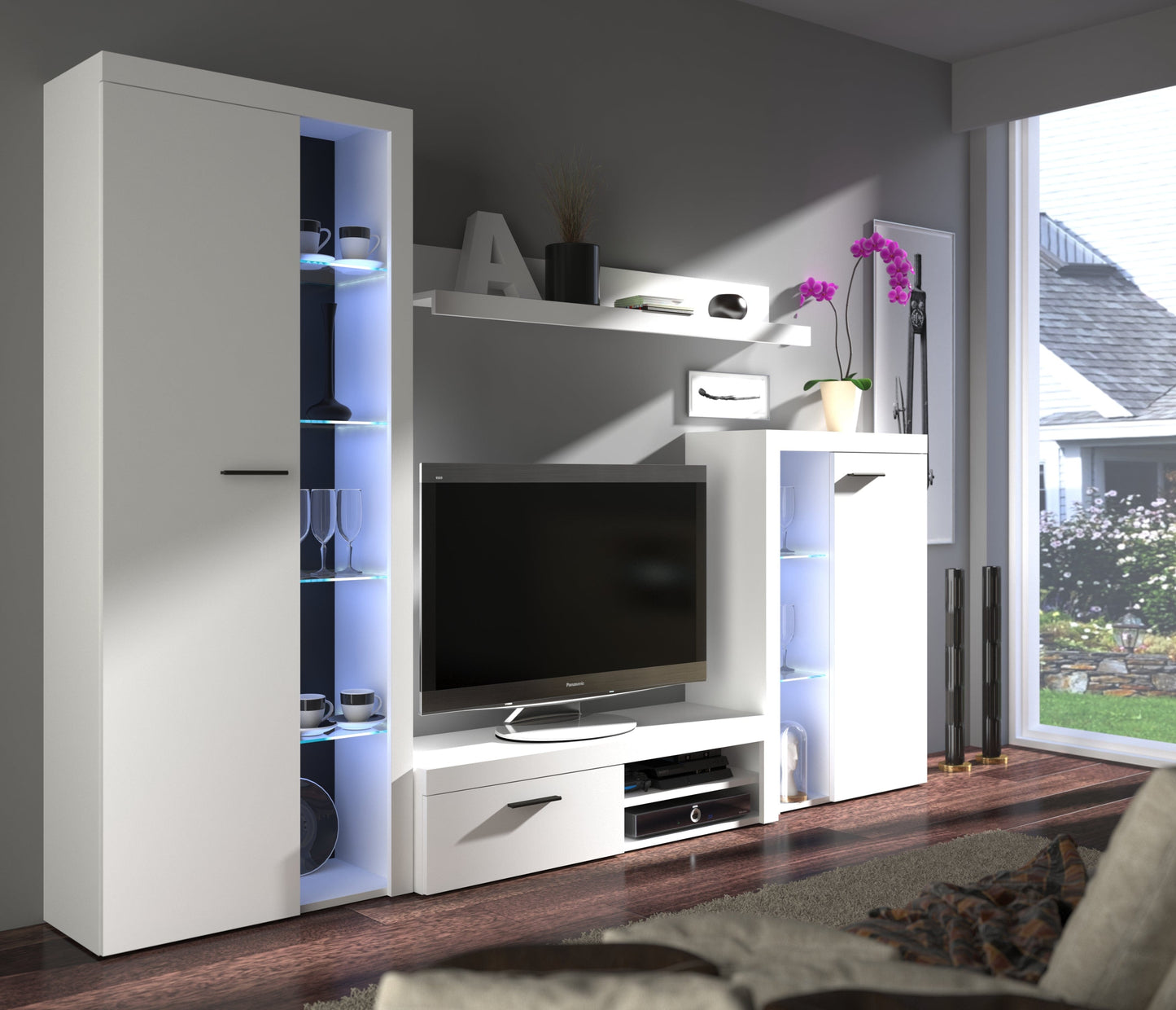 entertainment tv unit cupboard modern style living room furniture set white