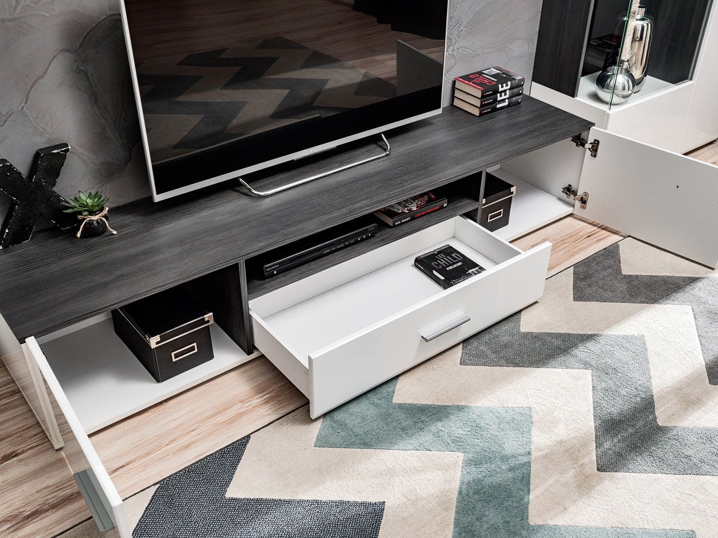 Living room furniture set white gloss Entertainment TV Unit West