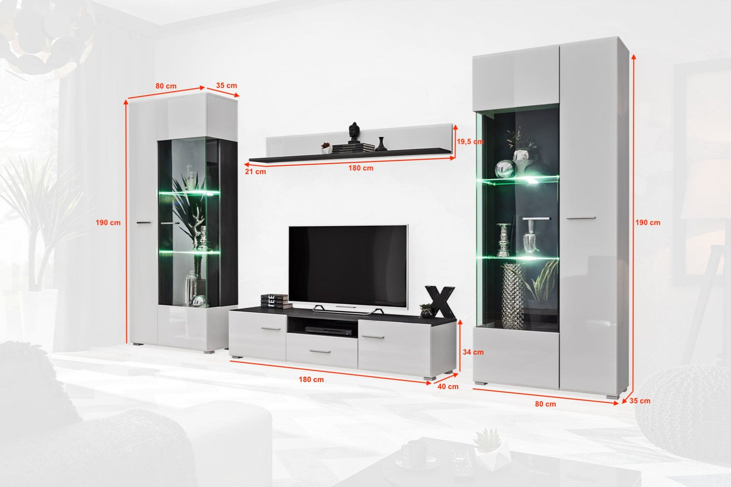 living room furniture set tv unit white gloss wall display cabinet