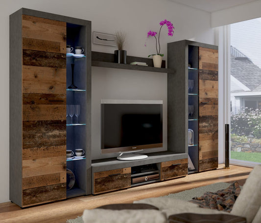 Living room furniture set  Entertainment Modern Tv unit  Old Rustic   and Grey  Roxy