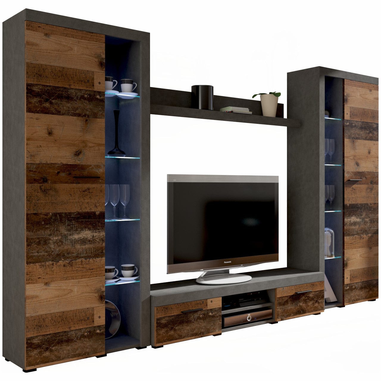 Living room furniture set Entertainment Modern Tv unit Old Rustic and Grey Roxy