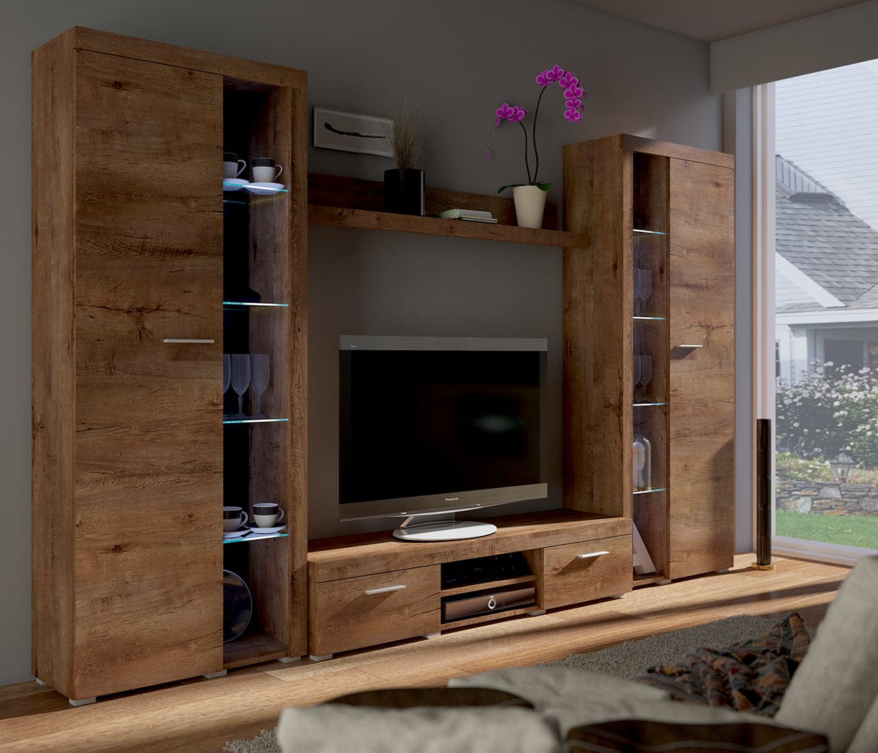 Living room furniture set Entertainment Modern Tv unit Dark Lefkas Oak Roxy