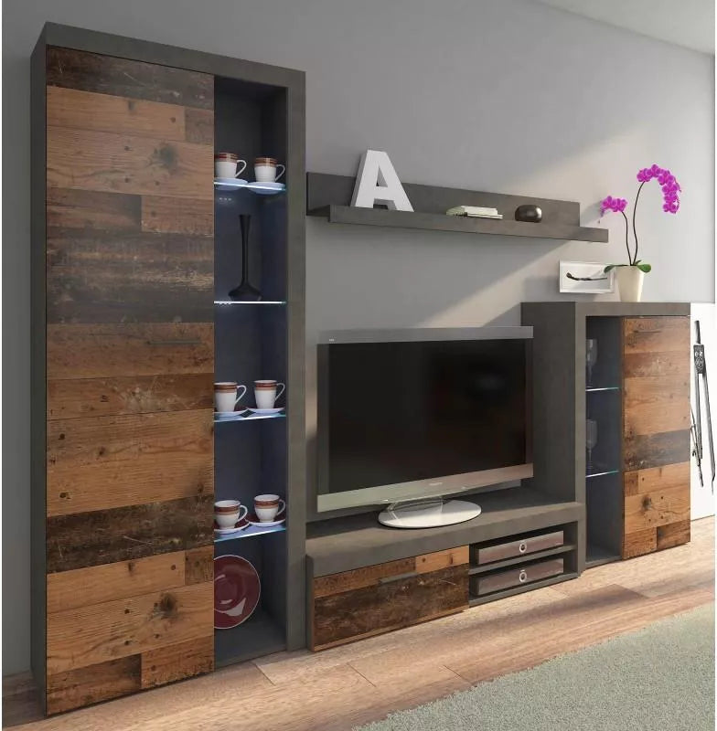 entertainment tv unit living room furniture rustic oak colour set