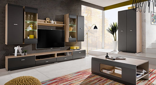 Living room furniture set  Entertainment Modern Tv unit grey and san remo oak