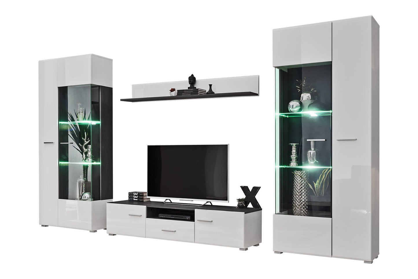 white living room furniture set tv unit entertainment display cabinets with led light