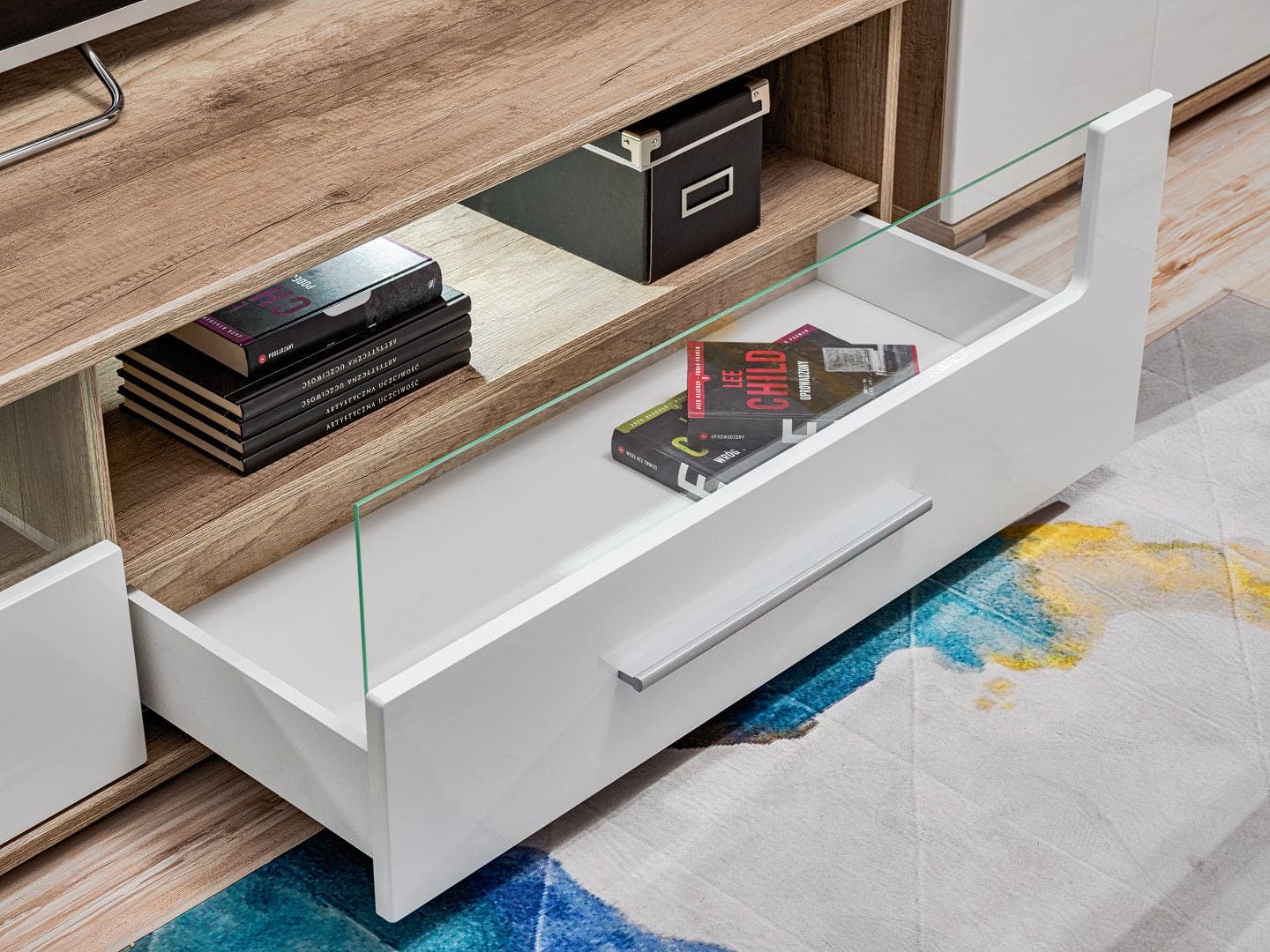 Living room furniture set Modern Entertainment Tv Unit Sally white gloss and oak body