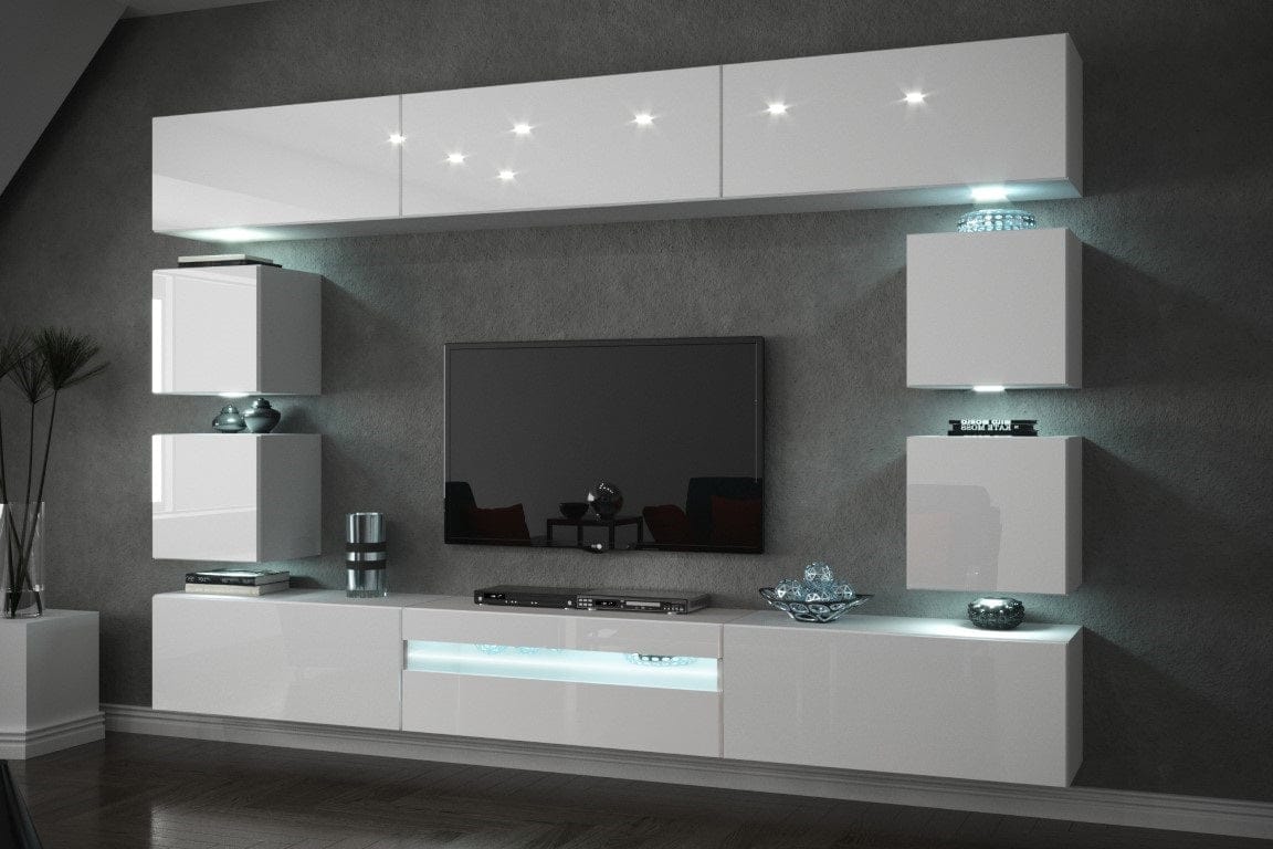 Living room furniture set Entertainment Tv Unit White Gloss Modern c81