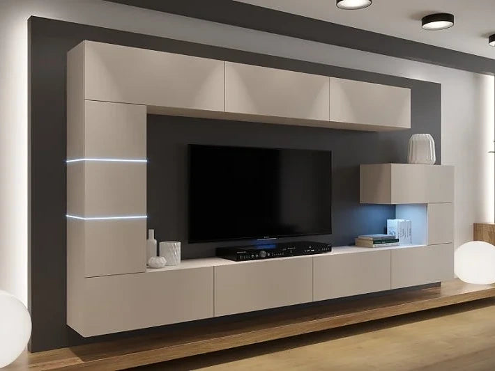 Floating Wall Unit N89 CASHMERE | 332cm Modular TV Entertainment Centre | Living Room Furniture UK XXL