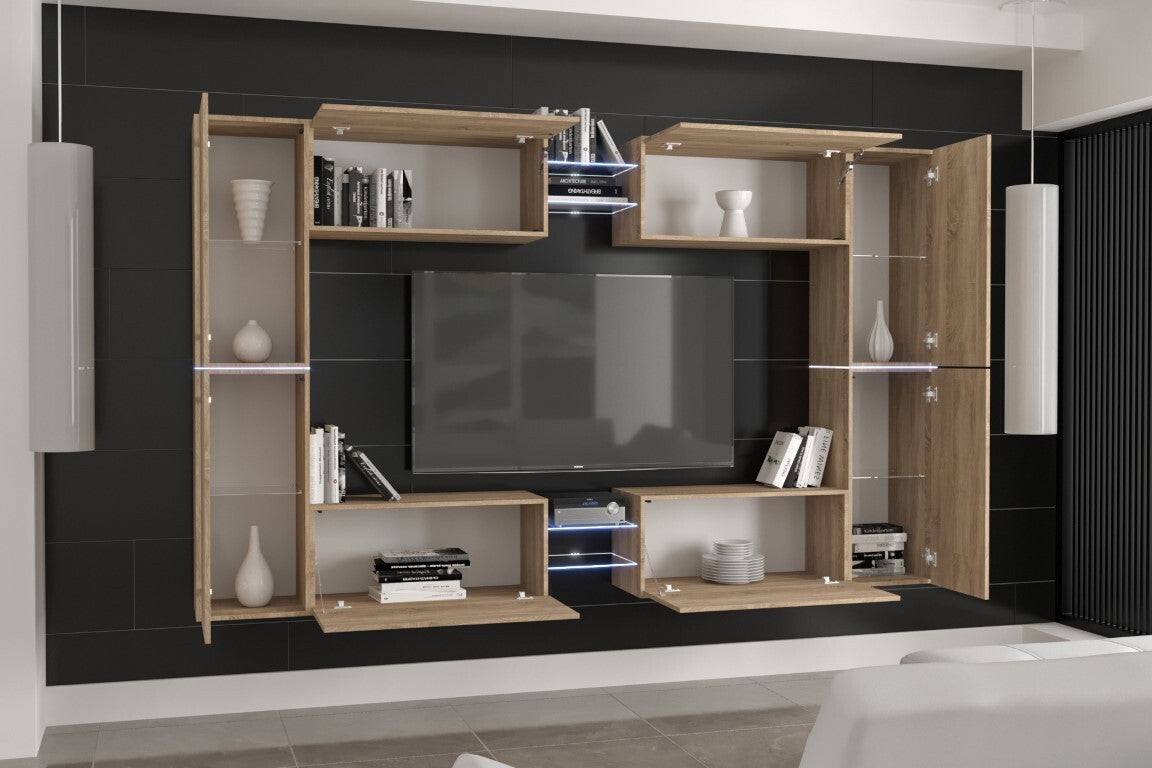 Minimalist Floating Entertainment Center | Black Gloss & LED Design