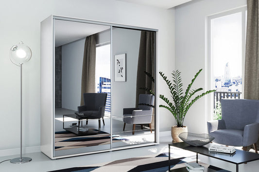 175 cm sliding wardrobe white with full mirror front pannel