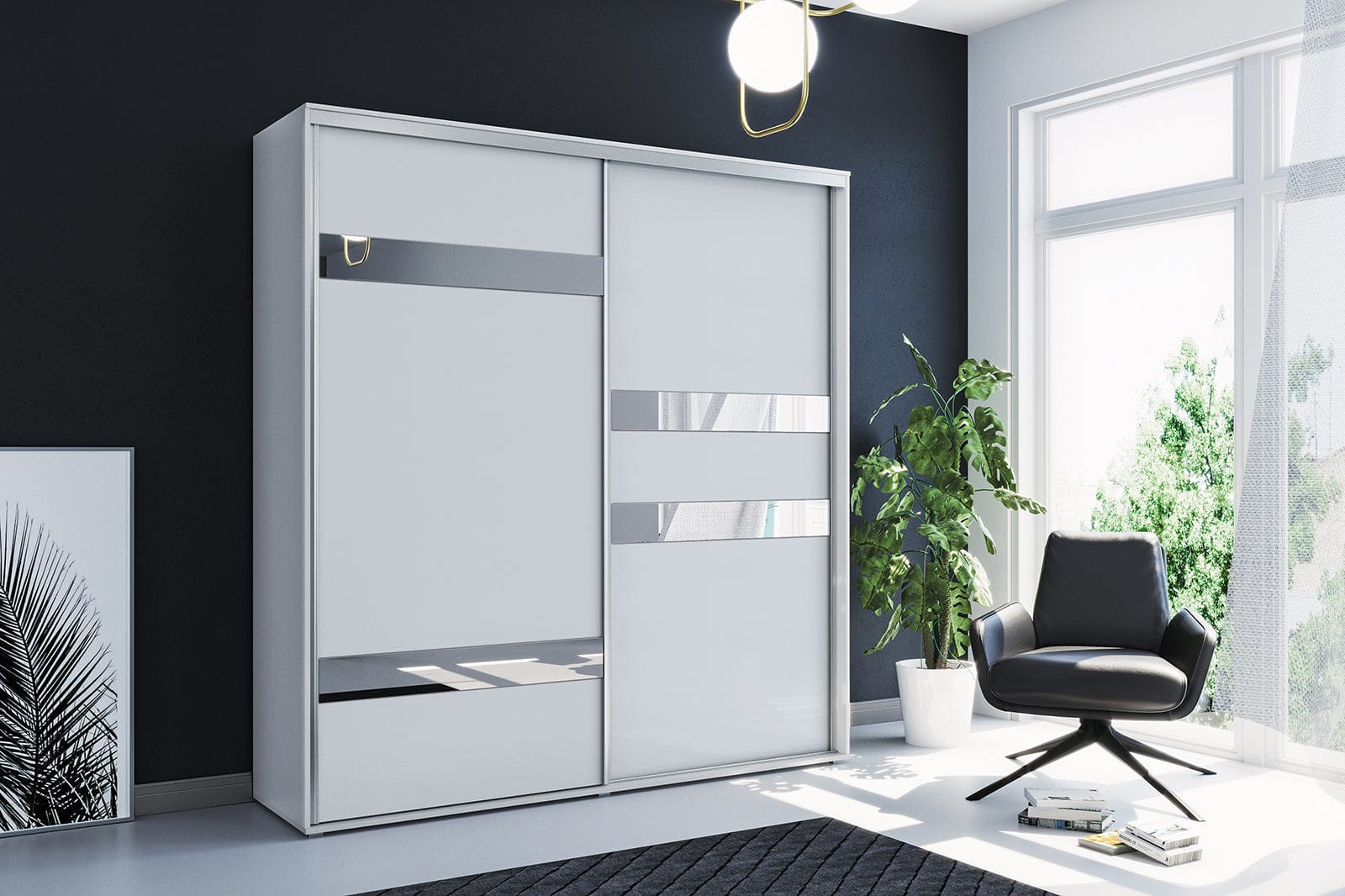 175 cm white sliding door wardrobe 