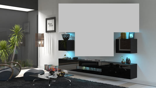 Contemporary Living room furniture set Entertainment Tv Unit Black Gloss Modern c81 special listing