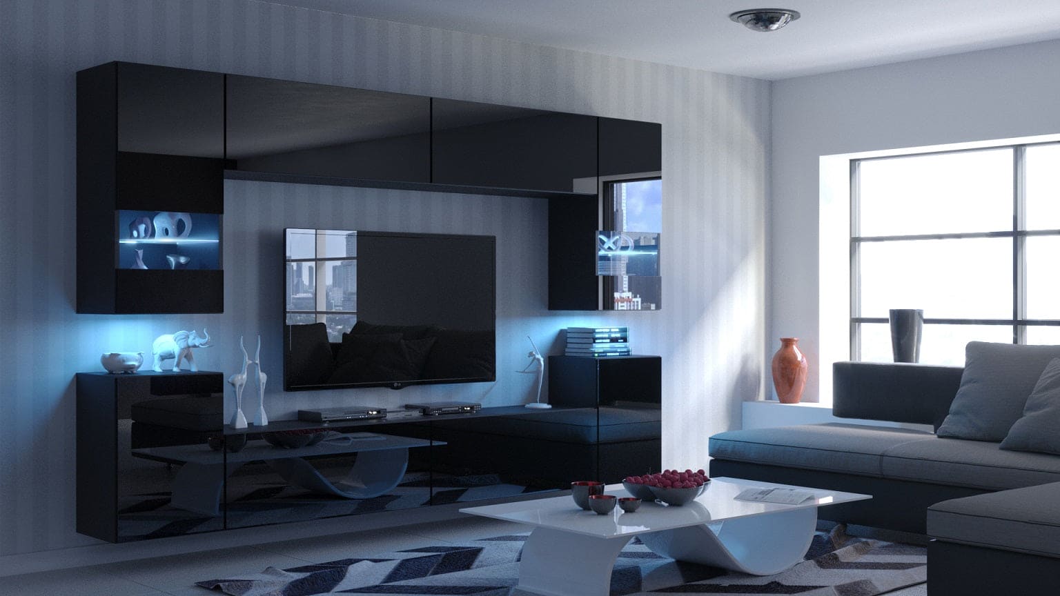 Living room furniture set  Entertainment Tv Unit Black Gloss C27