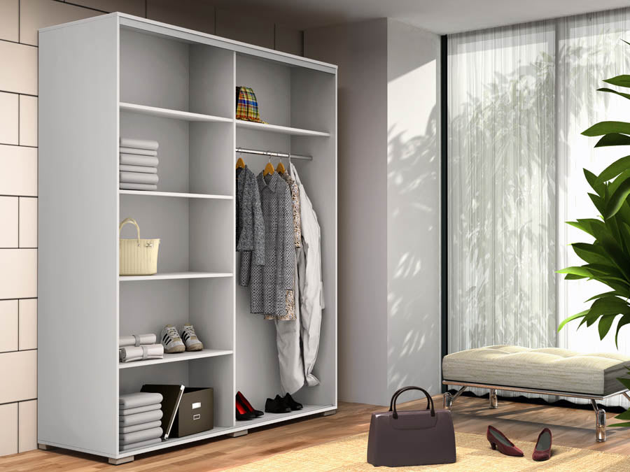 "Maximize style and functionality with our white sliding door wardrobe featuring a convenient mirror. Upgrade your bedroom storage effortlessly. Shop now!"