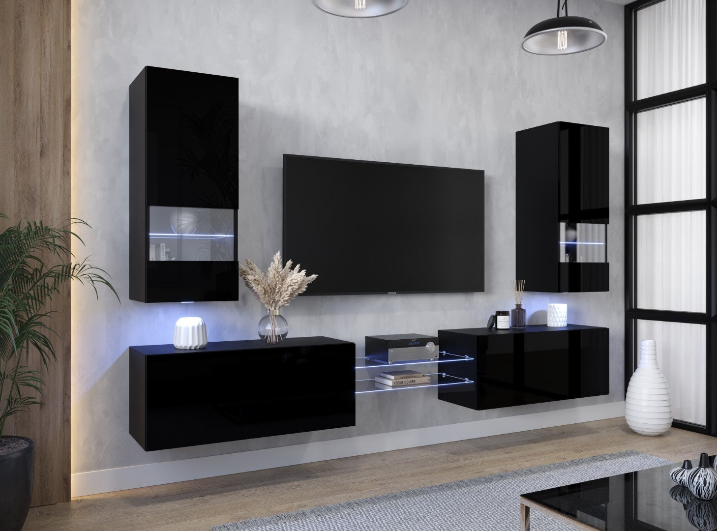 Enhance your living space with our sleek and stylish Black Gloss TV Unit. This modern TV stand features a floating design and is equipped with LED lights to create a contemporary and ambient atmosphere in your home. The high-gloss finish adds a touch of sophistication, making it a perfect addition to any modern decor. Elevate your entertainment experience with this functional and chic TV unit that not only provides ample storage for your media devices but also adds a touch of elegance to your living room. 
