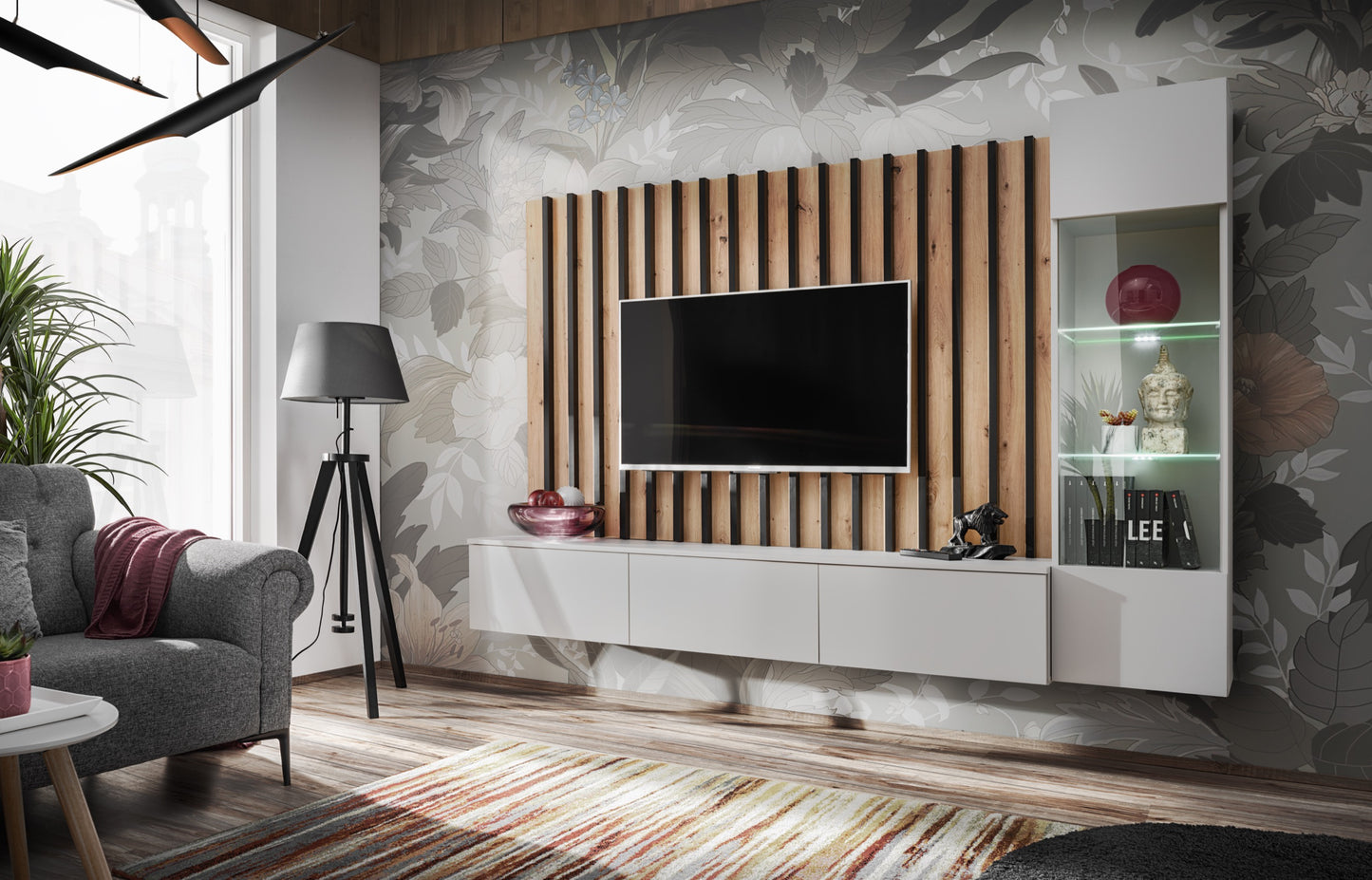 living room furniture set modern entertainmenttv unit   wooden slats VERTY Furniture4house
