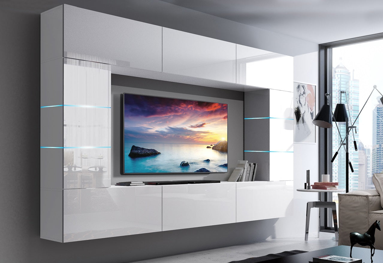     "Sleek and modern white gloss living room cabinet set with clean lines and minimalist design."     "Contemporary white gloss furniture ensemble for the living room, featuring a stylish cabinet set."     "Elegant living room storage solution in a glossy white finish, blending seamlessly with modern decor."     "Chic and sophisticated white gloss cabinet furniture set, perfect for a contemporary living space."     