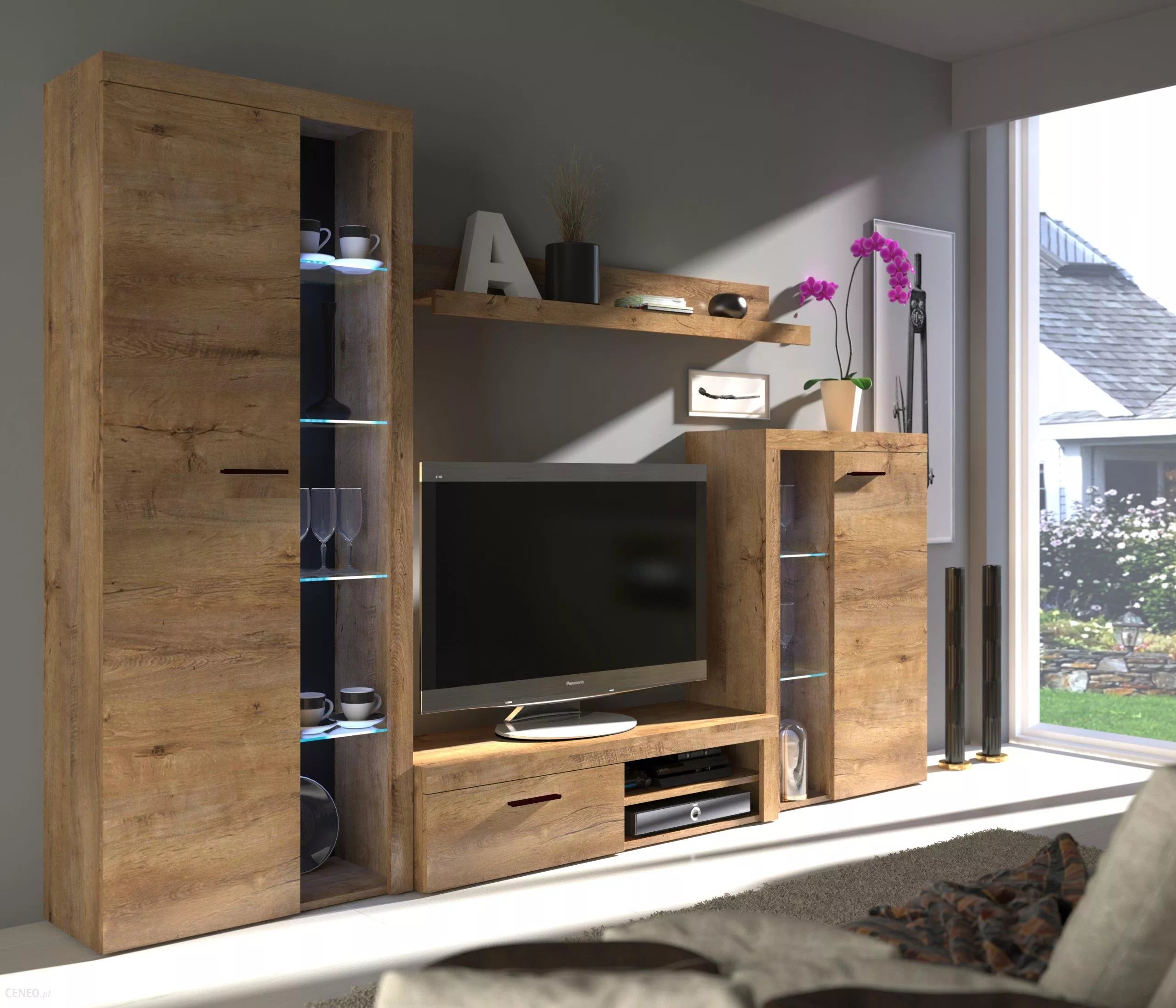 Living room furniture set Entertainment Modern Tv unit Lefkas Oak Roxy Small
