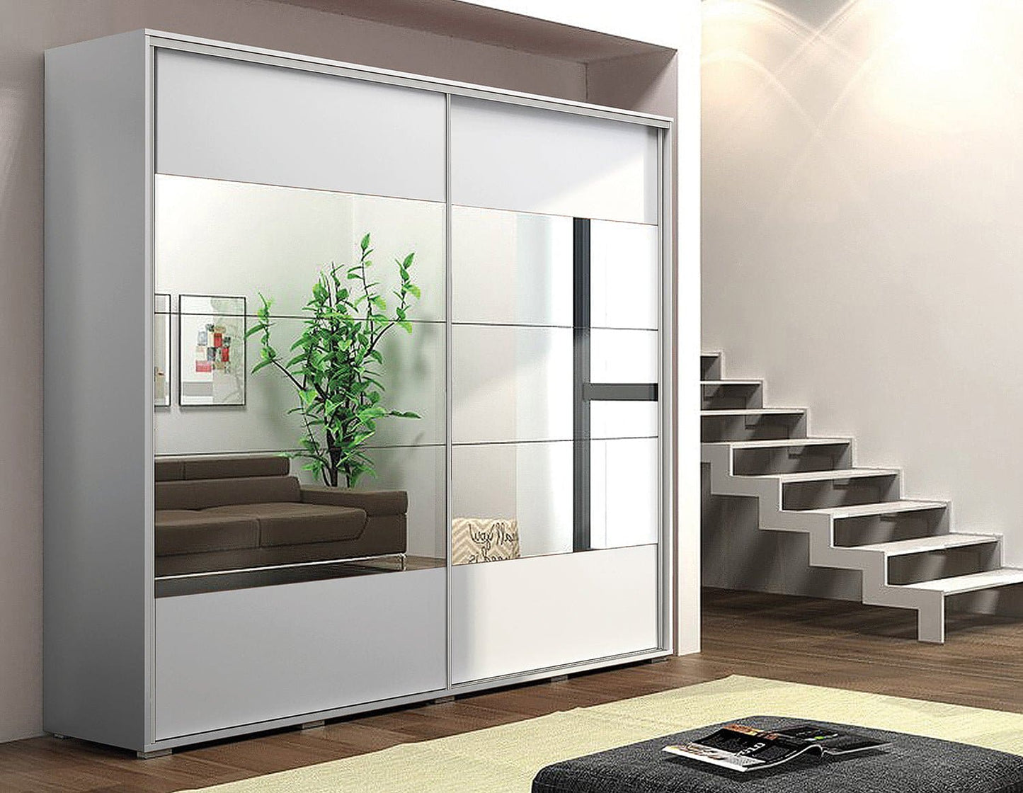200 cm sliding door wardrobe with mirror White A17