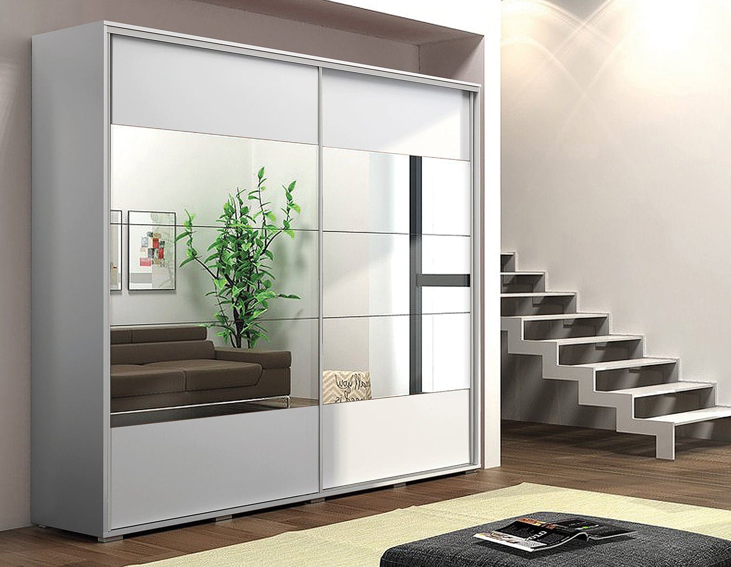 200 cm sliding door wardrobe with mirror White A17