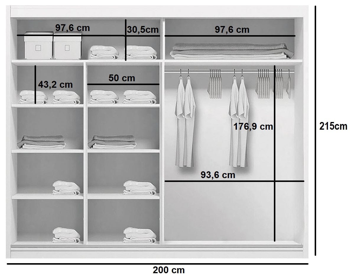 200 cm sliding door wardrobe A8 White and Craft Oak