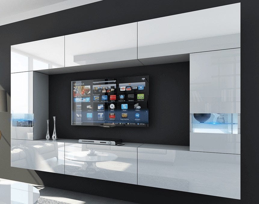 buy modern furniture tv unit entertainment  living room set white gloss
